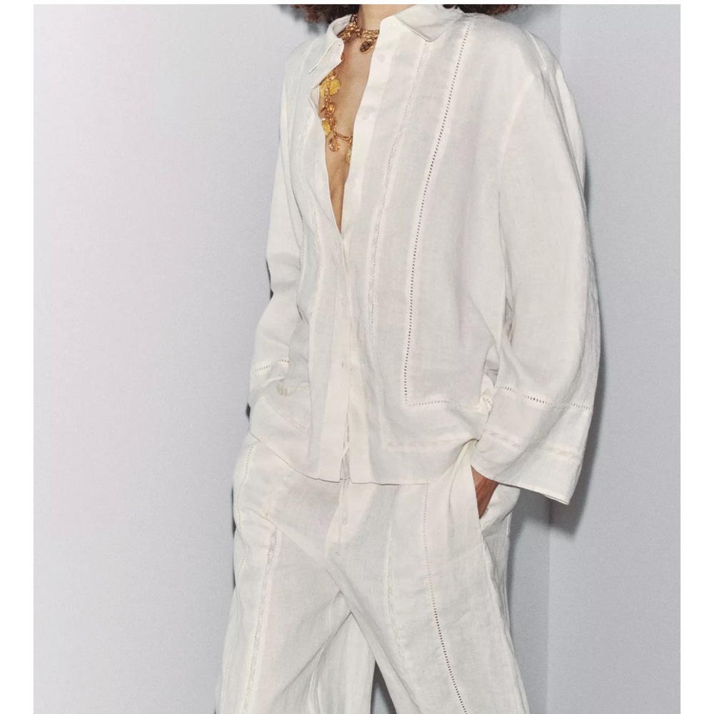 Zara 100% linen shirt ladder stitch design
